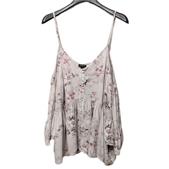 TORRID Ivory Floral Textured Rayon Cold Shoulder Babydoll Top 1X - Picture 3 of 9